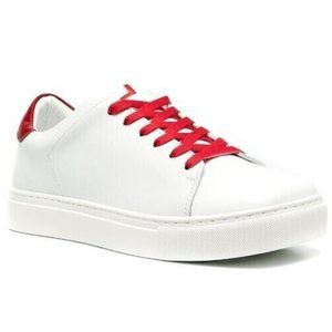 Joshua Sanders White and Red Squared Toe Leather Women's Sneakers